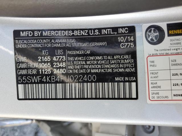 55SWF4KB4FU022400 - 2015 MERCEDES-BENZ C 300 4MATIC SILVER photo 12