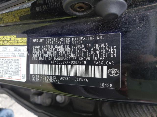 4T1BE32K44U307319 - 2004 TOYOTA CAMRY LE BLACK photo 10