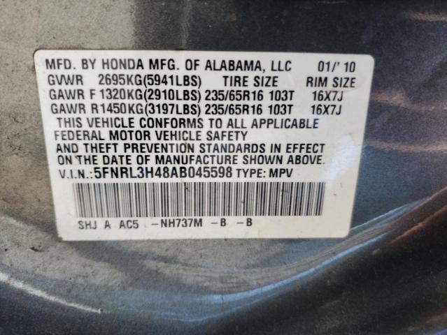 5FNRL3H48AB045598 - 2010 HONDA ODYSSEY EX GRAY photo 13