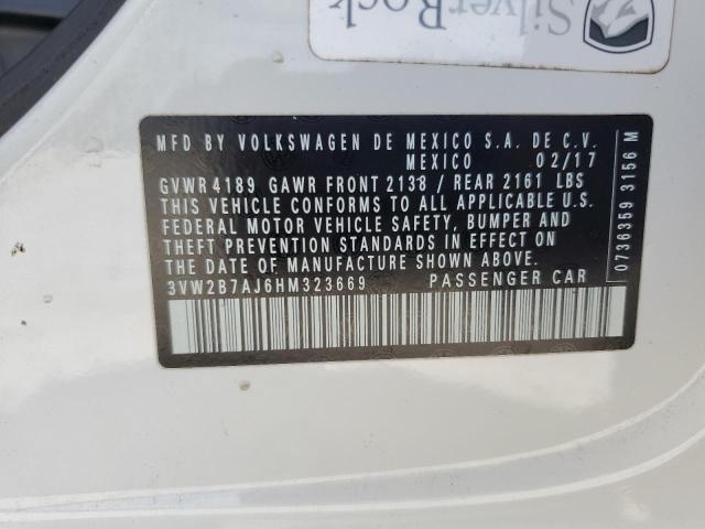3VW2B7AJ6HM323669 - 2017 VOLKSWAGEN JETTA S WHITE photo 12