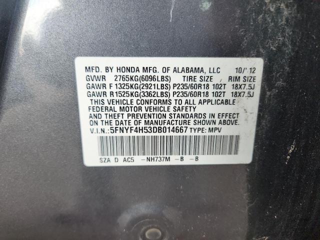 5FNYF4H53DB014667 - 2013 HONDA PILOT EXL Boz foto 13