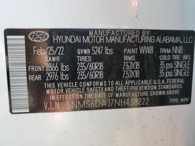 5NMS6DAJ7NH438222 - 2022 HYUNDAI SANTA FE SEL Ağ foto 14