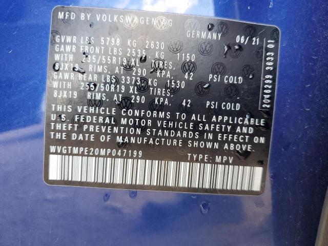 WVGTMPE20MP047199 - 2021 VOLKSWAGEN ID.4 PRO S Bleu photo 12