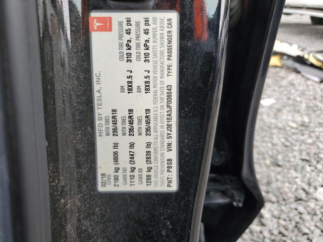 5YJ3E1EA3JF006643 - 2018 TESLA MODEL 3 Negro foto 12