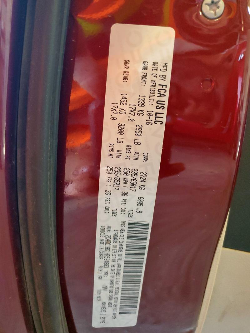 2C4RC1BG1HR584683 - 2017 CHRYSLER PACIFICA TOURING L BURGUNDY photo 14