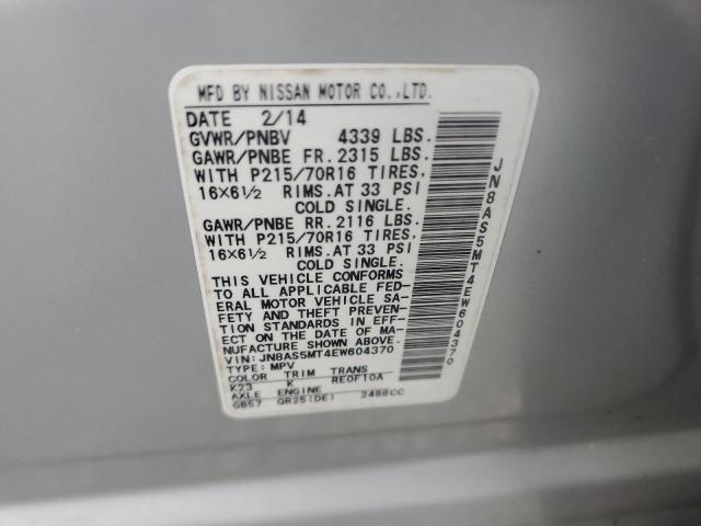 JN8AS5MT4EW604370 - 2014 NISSAN ROGUE SELE S SILVER photo 13