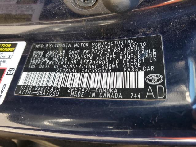 2T1KU4EEXAC535675 - 2010 TOYOTA COROLLA MA BLUE photo 12