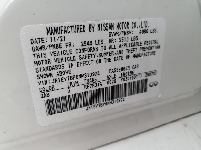 JN1EV7BP6NM310974 - 2022 INFINITI Q50 LUXE WHITE photo 12