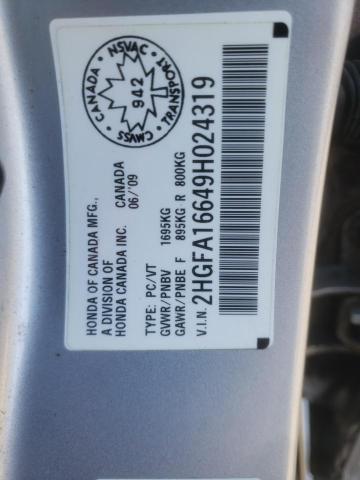 2HGFA16649H024319 - 2009 HONDA CIVIC LX-S 银色 照片 12