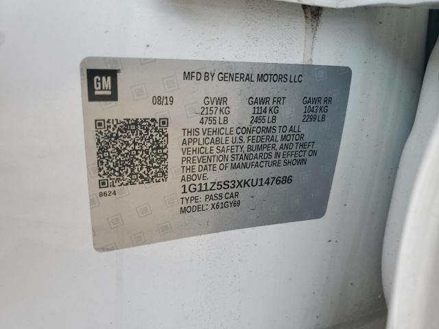 1G11Z5S3XKU147686 - 2019 CHEVROLET IMPALA LT WHITE photo 12