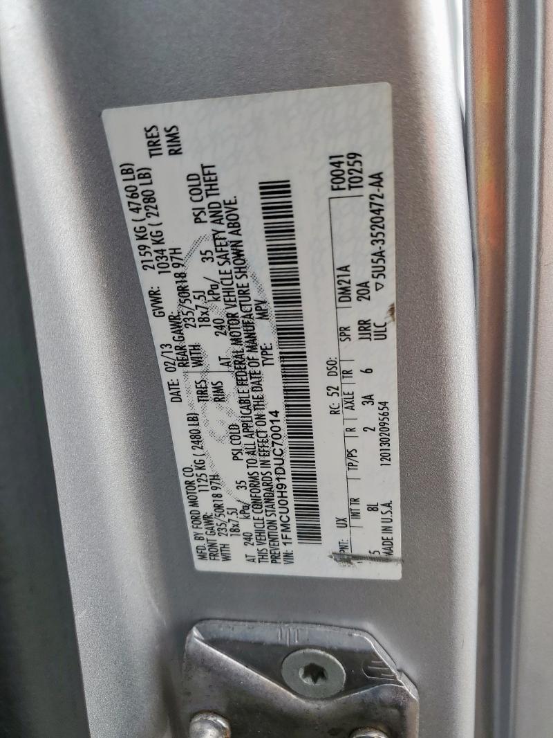 1FMCU0H91DUC70014 - 2013 FORD ESCAPE SEL SILVER photo 12