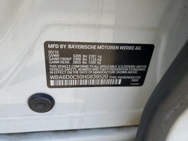 WBA6D0C50HG639520 - 2017 BMW 640 I GRAN COUPE WHITE photo 12