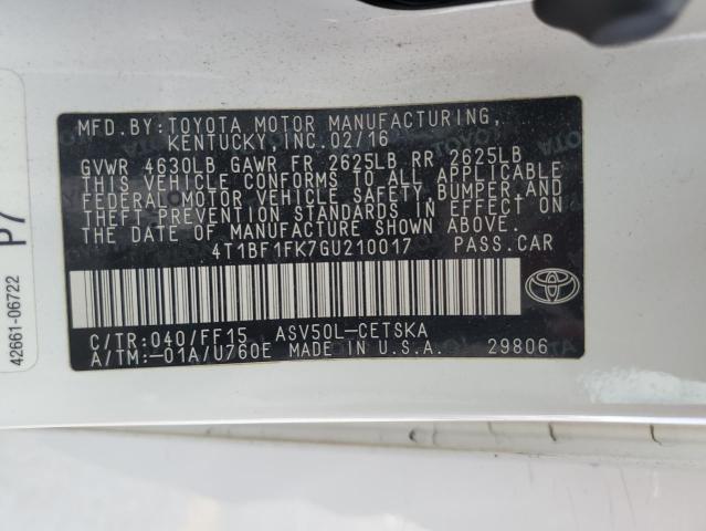 4T1BF1FK7GU210017 - 2016 TOYOTA CAMRY LE თეთრი ფოტო 12
