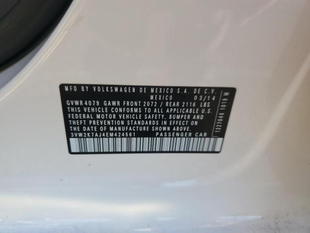 3VW2K7AJ4EM424561 - 2014 VOLKSWAGEN JETTA BASE WHITE photo 12
