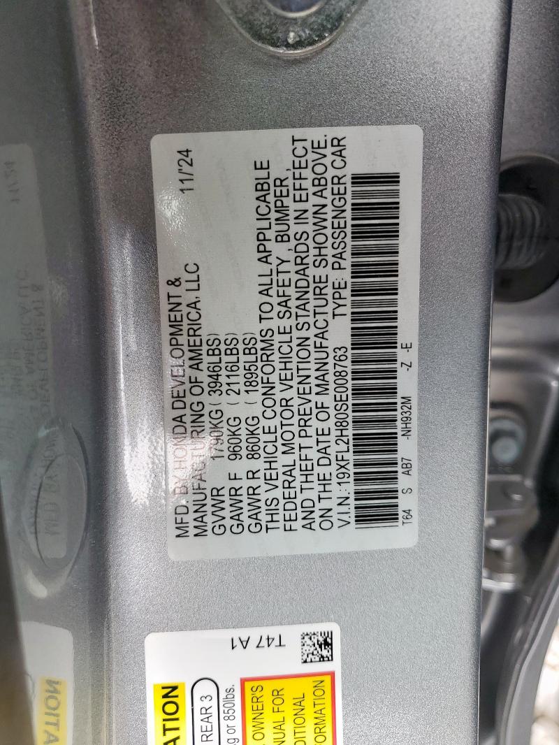 19XFL2H80SE008763 - 2025 HONDA CIVIC SPORT 银色 照片 12
