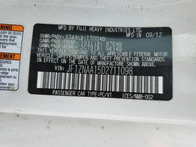 JF1ZNAA15D2711098 - 2013 TOYOTA SCION FR-S WHITE photo 12