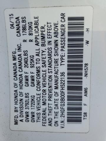 2HGFG3B00FH522136 - 2015 HONDA CIVIC EXL WHITE photo 13