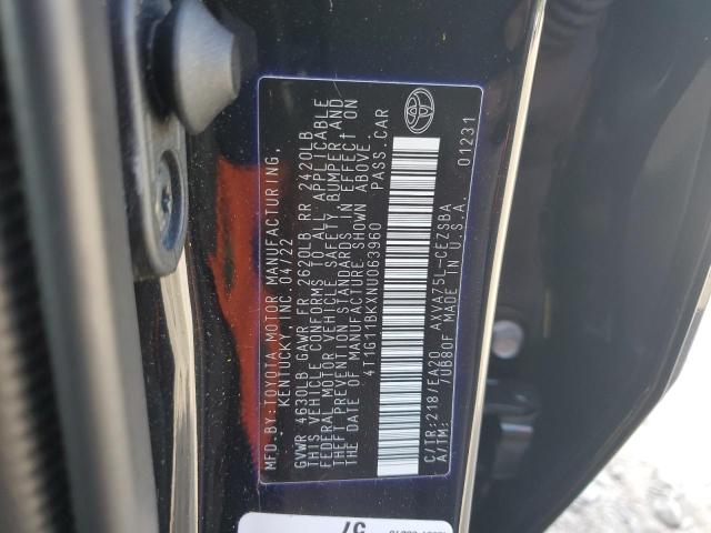 4T1G11BKXNU063960 - 2022 TOYOTA CAMRY SE BLACK photo 13