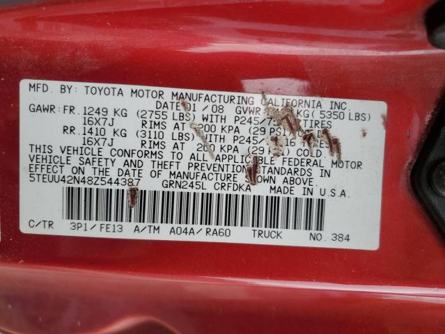 5TEUU42N48Z544387 - 2008 TOYOTA TACOMA ACCESS CAB ბურგუნდია ფოტო 12