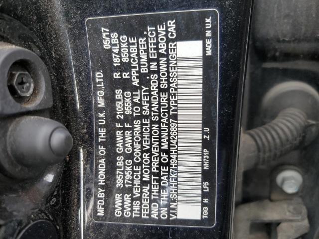 SHHFK7H94HU426897 - 2017 HONDA CIVIC SPORT TOURING BLACK photo 12