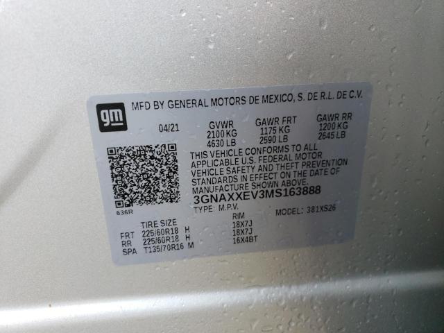 3GNAXXEV3MS163888 - 2021 CHEVROLET EQUINOX PREMIER SILVER photo 13