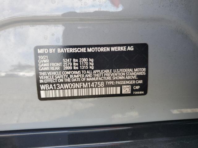 WBA13AW09NFM14758 - 2022 BMW M440XI GRAN COUPE GRAY photo 12