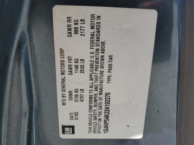 1G4HP54K224192276 - 2002 BUICK LESABRE CUSTOM BLUE photo 12