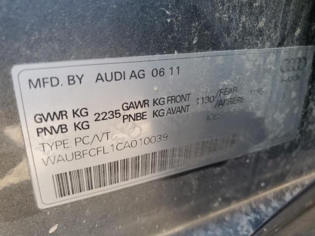 WAUBFCFL1CA010039 - 2012 AUDI A4 PREMIUM GRAY photo 12