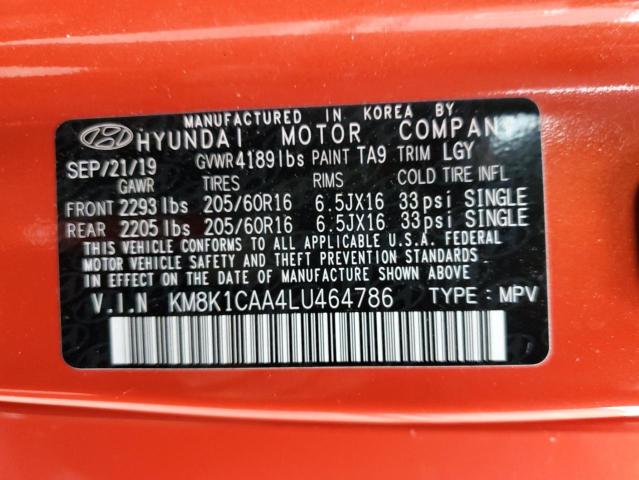 KM8K1CAA4LU464786 - 2020 HYUNDAI KONA SE ORANGE photo 13