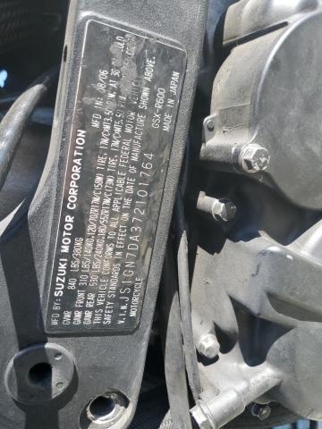 JS1GN7DA372101764 - 2007 SUZUKI GSX-R600 BLUE photo 10