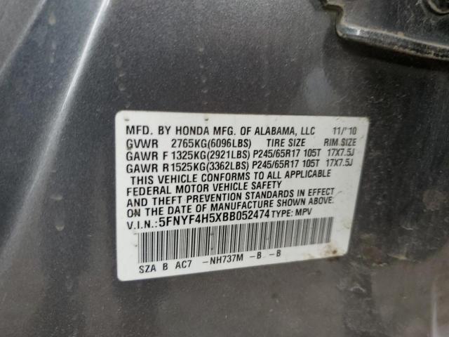 5FNYF4H5XBB052474 - 2011 HONDA PILOT EXL GRAY photo 13