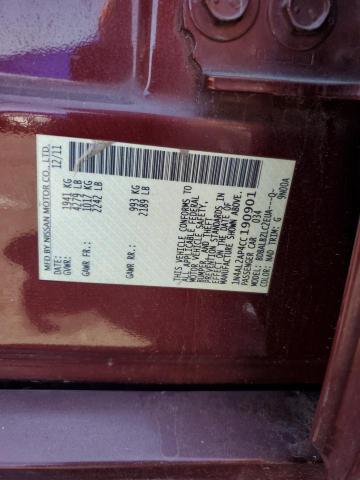 1N4AL2AP4CC190901 - 2012 NISSAN ALTIMA BASE 栗色 照片 12