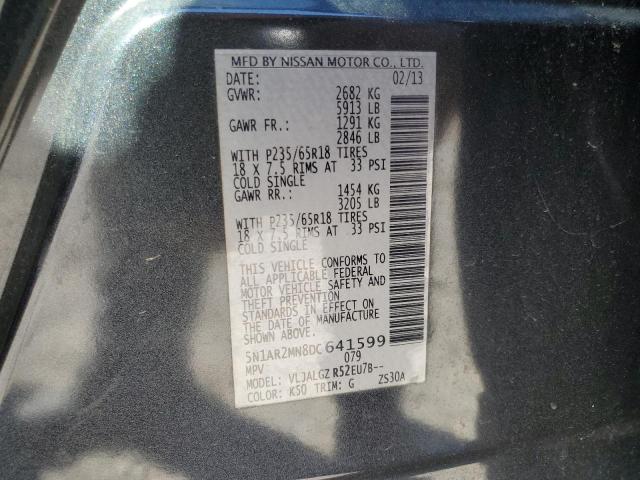5N1AR2MN8DC641599 - 2013 NISSAN PATHFINDER S 石墨色 照片 13