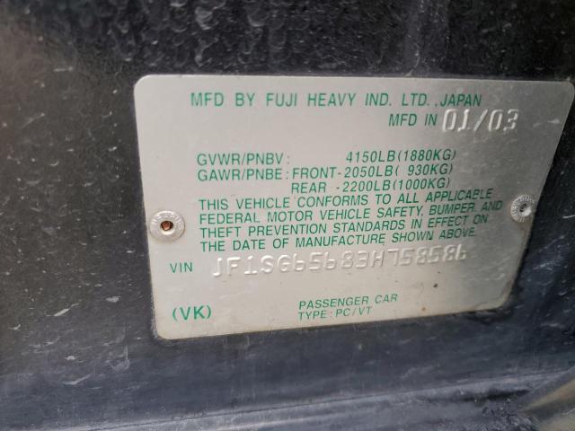 JF1SG65683H758586 - 2003 SUBARU FORESTER 2.5XS Чорний фото 12