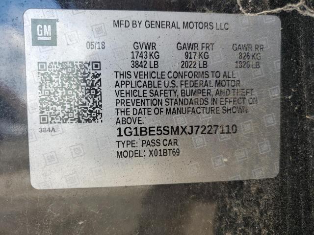 1G1BE5SMXJ7227110 - 2018 CHEVROLET CRUZE LT BLACK photo 12