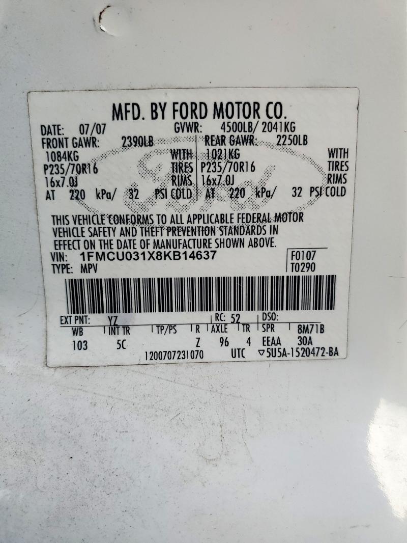 1FMCU031X8KB14637 - 2008 FORD ESCAPE XLT WHITE photo 13