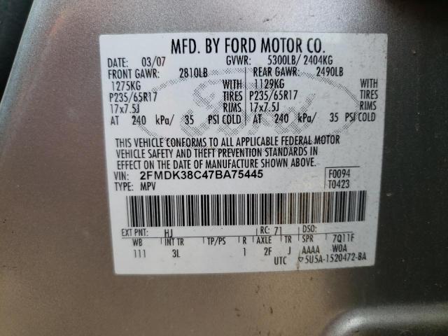 2FMDK38C47BA75445 - 2007 FORD EDGE SEL SILVER photo 12