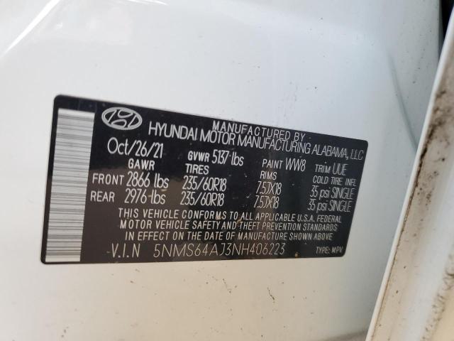 5NMS64AJ3NH406223 - 2022 HYUNDAI SANTA FE SEL WHITE photo 12