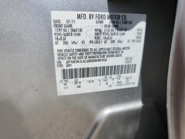 2FMDK3JC2BBB58102 - 2011 FORD EDGE SEL ვერცხლისფერი ფოტო 13