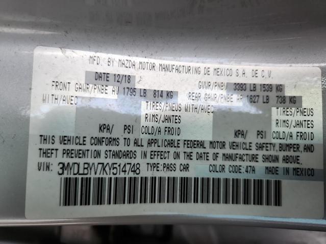 3MYDLBYV7KY514748 - 2019 TOYOTA YARIS L SILVER photo 12