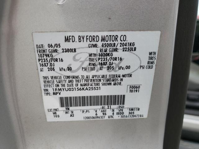 1FMYU03156KA25531 - 2006 FORD ESCAPE XLT SILVER photo 13