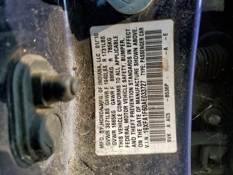 19XFA1F60AE033727 - 2010 HONDA CIVIC LX-S BLUE photo 12