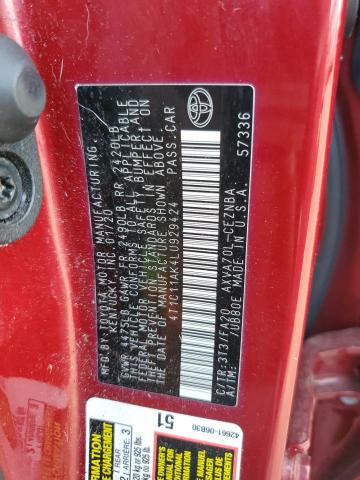 4T1C11AK4LU929424 - 2020 TOYOTA CAMRY LE RED photo 12