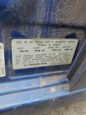 KL1TD6DE8AB116070 - 2010 CHEVROLET AVEO LS BLUE photo 12