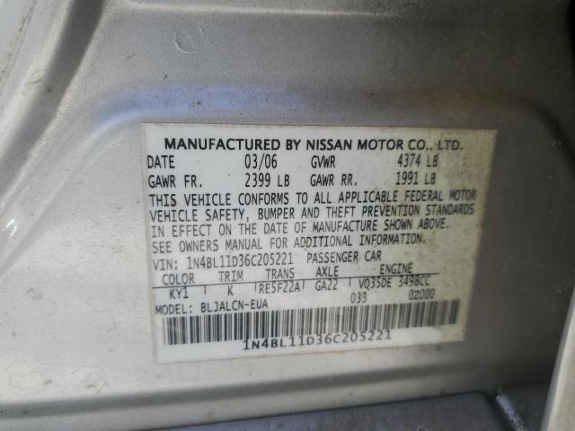 1N4BL11D36C205221 - 2006 NISSAN ALTIMA SE SILVER photo 12