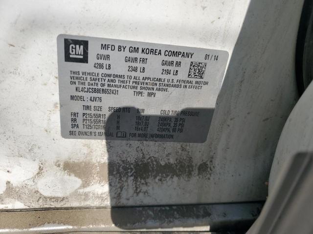 KL4CJCSB8EB652431 - 2014 BUICK ENCORE WHITE photo 12