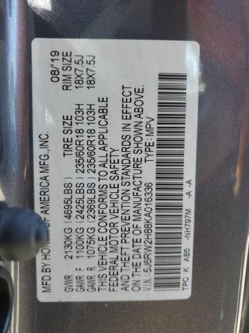 5J6RW2H88KA016336 - 2019 HONDA CR-V EXL CHARCOAL photo 13