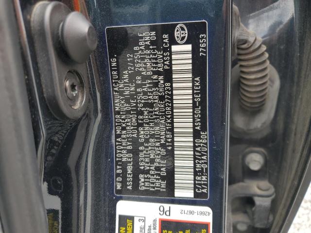 4T4BF1FK4DR277238 - 2013 TOYOTA CAMRY L GRAY photo 12