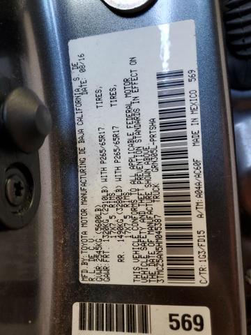 3TMCZ5AN5HM045387 - 2017 TOYOTA TACOMA DOUBLE CAB GRAY photo 12