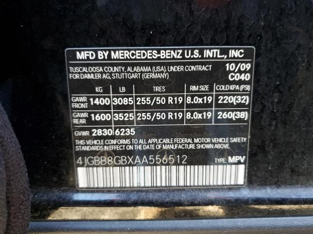 4JGBB8GBXAA556512 - 2010 MERCEDES-BENZ ML 350 4MATIC BLACK photo 12